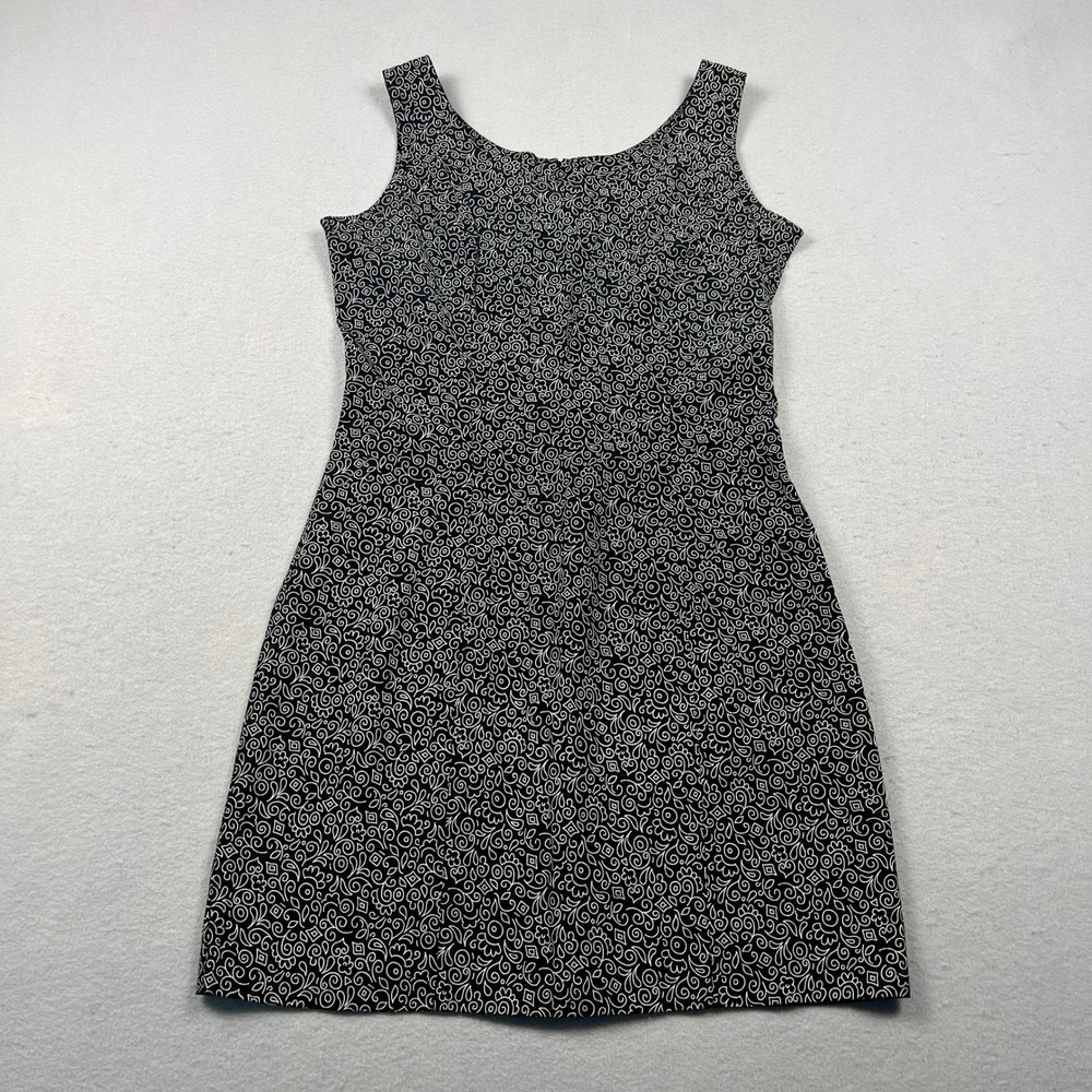 VTG 90s Rampage Mini Dress Womens 11 Black White Paisley Scroll Sleeveless‎